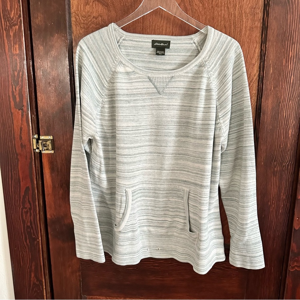 Eddie Bauer Light Green Striped Crewneck sweater